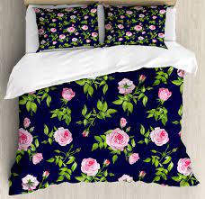 Pattern duvet covers for a fresh new look. Navy And Blush King Size Duvet Cover Set Vintage Roses And Buds Romantic Feminine Floral Pattern Old Fashioned Decorative 3 Piece Bedding Set With 2 Pillow Shams Indigo Green Pink By Ambesonne