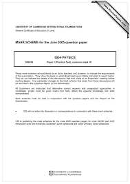 Browse 974 worked out solutions of past ib physics exams. Mark Scheme For The June 2005 Question Paper 5054 Physics Www Xtremepapers Com