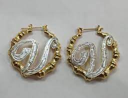 Personalized 14k Gold Overlay Gold Plate Any Initial Hoop Bamboo Earri Myfancyboutique