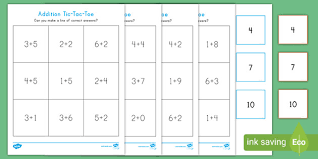 Comparing, place value, addition and subtraction with or without pictures, measuring, and geometry. Addition Math Game Tic Tac Toe To Ten Math Pre K And K 2