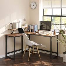 L Shaped Corner Computer Desk Furniture With Monitor Riser Stand Vasagle Desk In Living Room Home Office Table Home Office Setup