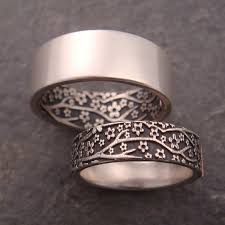 Womens Wedding Ring Set Womens Wedding Band Set Cherry Blossom Etsy Silver Wedding Bands Sterling Silver Mens Wedding Bands Womens Wedding Ring Sets