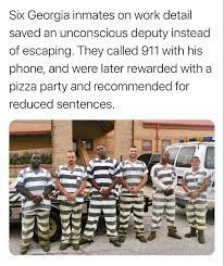 Respect for doing the right thing 🫡 In June 2017, six inmates from Polk  County, Georgia, were working outside on a detail maintaining a cemetery  when the deputy sheriff supervising them suddenly