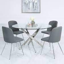 Buy faux leather dining chairs online! Grey Faux Leather Dining Chair With Chrome Legs Picture Perfect Home