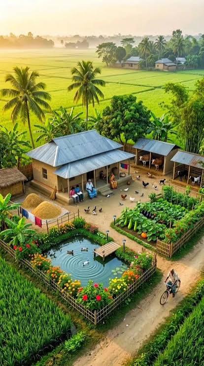 স্বপ্ন গ্রামীণ খামারবাড়ি | ১২% জমিতে টিনের ঘর, পুকুর, বাগান ও গরুর খামার