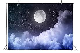 CORFOTO Tecido 2,7 x 1,8 m, pano de fundo, lua cheia, noite, céu estrelado,  preto, para chá de bebê recém-nascido, festa de aniversário, meninas, arte,  retrato, sessão de fotos, decoração de quarto, |