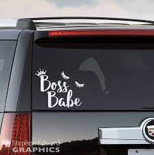 Get custom vinyl stickers and car glass stickers with your name, god image and any design you like. Boss Babe Car Decal Girl Boss Suv Sticker Vehicle Decal Etsy Truck Stickers Car Monogram Decal Cute Car Decals
