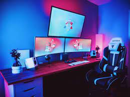 Dual Ultrawides And A Stacked Tv Game Room Design Gaming Room Setup Video Game Rooms