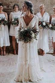 Empire Waist Long Sleeve Lace Tulle Wedding Dress White Lace Wedding Dress Tulle Wedding Dress Bohemian Wedding Dress