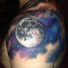 Full Moon With Clouds Stars Add On Left Upper Armshoulder By Jelly Work In Progress 640x640 Jpg 640 640 Sky Tattoos Moon Tattoo Designs Night Sky Tattoos