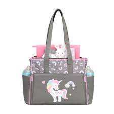 Baby Boom Unicorn Zip Front Tote Diaper Bag Grey Pink Walmart Canada