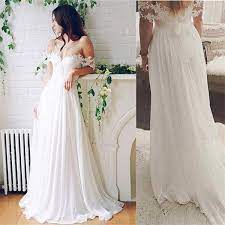 Simple White Lace Chiffon Wedding Dresses Flowy Simple Beach Wedding Dresses Affordable Bridal Dresses From 21weddingdresses Simple Wedding Dress Beach Affordable Bridal Dresses Lace Beach Wedding Dress