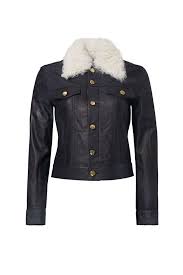 Derek Lam 10 Crosby Blue Women S Size 6 Leather Button Down Jacket 1095 671 Fash Ladies Turtleneck Sweaters Collar Leather Jacket Leather Motorcycle Jacket