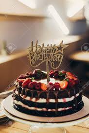 Our birthday chocolates are the best gifts to give someone on their special day. Happy Birthday Sign On Chocolate Cake With Fruits Stock Photo Picture And Royalty Free Image Image 98682074