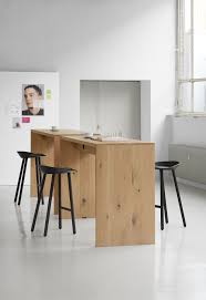 High Table Ponte In White Pigmented Oak With Integrated Wire Management Complemtented By Stool Jean By Stefan Di High Table Bar Table Design Kitchen Bar Table