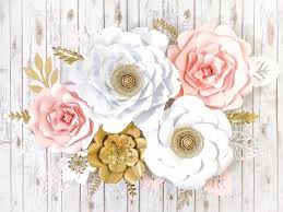 White Pink Gold Large Paper Flowers Wall Decor Floral Etsy Paper Flower Wall Paper Flower Arrangements Paper Flowers