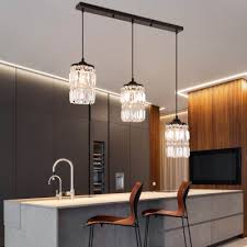 3 Lights Clear Crystal Cluster Pendant Lighting With Linear Round Canopy Modern Suspension Light In Black Beautifulhalo Com