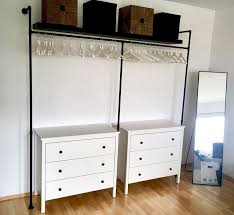 Clothes Rail From Water Pipes 2 Hemnes Dressers From Ikea A Lacquer Shelf Shelf Diy Kleiderstange Ikea Ikea Kleiderschrank Kleiderschrank Selber Bauen