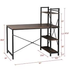 Umeroom Computer Desk With 4 Tier Shelves 47 6 Multi Level Writing Study Table With Bookshelves Modern Steel Frame Wood Desk Compact Home Office Workstation Walnut Umeroom