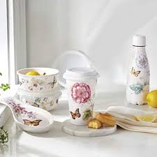 Florals and butterflies in exquisite colors adorn each scalloped piece 10 oz thermal travel mug with white silicone lid.lenox colorful butterfly meadow design microwave safe hand wash only mug holds 12 oz. Lenox Butterfly Meadow Thermal Travel Mug 10 Oz Amazon Sg Home
