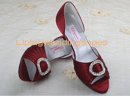 Burgundy Satin Wedding Shoes Low Heel Bridal Shoes Wedding Shoes Low Heel Fun Wedding Shoes Low Heel Shoes