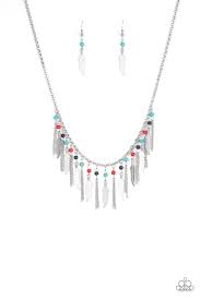 Feathered Ferocity Multi 5 New Release Necklace Earrings Online At Www Andreajewelrybling Com Silver Feather Feather Necklaces Multi Necklace