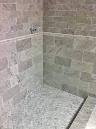 Porcelain showers with marble chair railings to make room. Venetino Marble Shower Walls Floor And Chair Rail Tile In This Master Bathroom Shower Tile Marble Shower Walls Travertine Shower