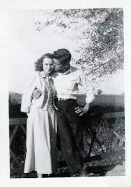 1940s Found Photo Snapshot Couple Woman Man Young Fence Country Tree Romantic War Era Wwii Vintage Fashion Vintage Romance Vintage Couples Vintage Photography