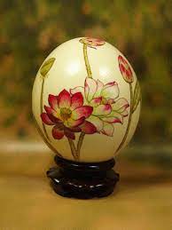 Lotus Flowers Hand Painted On Ostrich Egg Shell Ostrich Egg Etsy Egg Art Egg Shell Art Egg Crafts