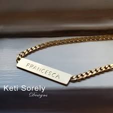 We sell men's personalised bracelets, pendants and necklaces. Engrave This Bar Necklace With Your Name Date Or Word Sterling Silver Yellow Gold Or Rose Gold Large Curb Chain Necklace Man Or Woman