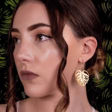 Gold Monstera Hoop Earrings