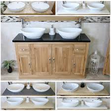 Check spelling or type a new query. Solid Oak Bathroom Vanity Unit Twin Sink Bathroom Cabinet Stone Worktop Inc Ebay