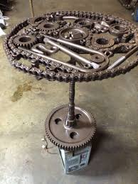 Painted Table From Recycled Car Parts And Roller Chain Automotive Decor Roller Chain Scrap Metal Art