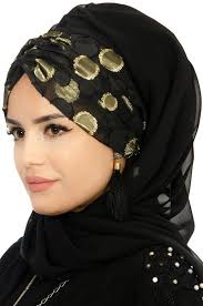Aise Tesettur Siyah Gold Buzgulu Bandana Hazir Abiye Sal 1 2020 Sal Bandanalar Siyah