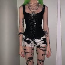 This pastel goth cute and creepy coloring book is filled with great collection of 25 different cute and creepy characters such as grim reaper, krampus, killer bear, black goat and many more. Gothic Black Women Sexy Hollow Out Bandage Bodycon Tank Top Goth Square Collar Knitting Sleeveless Off Shoulder Lace Ruffle Tops Buy At The Price Of 10 20 In Aliexpress Com Imall Com