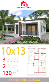 House Design 10x13 With 3 Bedrooms Terrace Roof House Plans 3d In 2020 Small House Design Plans House Layout Plans House Plans