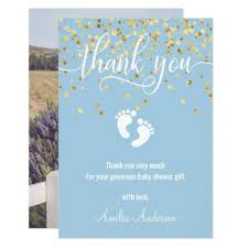 Custom Blue Gold Thank You Baby Shower Boy Photo Zazzle Com Baby Boy Shower Blue Baby Shower Invitations Boy Shower