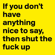 Thanks, i'll have to pass on that. (say it, then shut up.) 11. If You Don T Have Anything Nice To Say Then Shut The Fuck Up Post By Andersen On Boldomatic