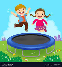 Happy Kids Jumping On Trampoline In The Backyard Vector Image On Vectorstock Happy Kids Kids Clipart Kids Playing