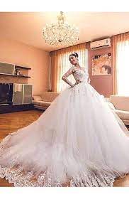 Ball Gown Long Sleeves Lace Tulle V Neck Court Train Wedding Dresses Long Sleeve Ball Gown Wedding Dress Ball Gowns Wedding Ball Gown Wedding Dress