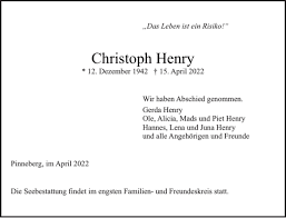 Traueranzeigen von Christoph Henry