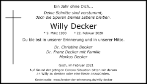 Die besten pinnwände von willy decker. Alle Traueranzeigen Fur Willy Decker Trauer Rp Online De