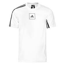 Men's adidas design 2 move elongated tee. Adidas T Shirt 3 Stripes Tape Weiss Schwarz Www Unisportstore De