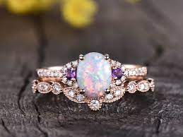 Opal Engagement Ring Rose Gold Setamethyst Diamond Wedding Etsy Opal Diamond Engagement Ring Opal Wedding Rings Engagement Rings Opal