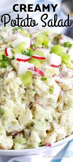 Creamy Potato Salad Made With Tender Bites Of Earthy Potato Hard Boiled Eggs And Combined With Crun Creamy Potato Salad Creamy Potato Vegetable Quiche Recipes