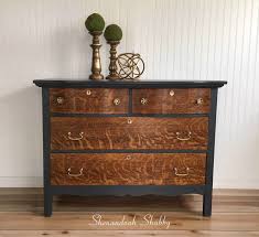 ¡compra con confianza en ebay! Painted Dresser Natural Tiger Oak Wood Drawers And Annie Sloan Graphite Body Shabby Furniture Tiger Oak Wood Dresser