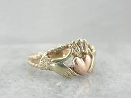 Rose And Yellow Gold Claddagh Ring Vintage Irish By Msjewelers 545 00 Gold Claddagh Ring Celtic Wedding Rings Claddagh Rings
