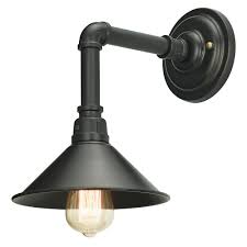 A modern take on industrial designs, this light showcases a round backplate and a bowl shade, which directs the light downwards. Home Luminaire 1 Light Black Industrial Pipe Sconce With Metal Shade 31698 The Home Depot