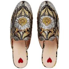 Black And Gold Loafers Womens Gucci Black Princetown Gold Silver Jacquard Slide Loafer Mule Slipper 713 Liked On Polyvore Featuring Black Loafer Shoes Gold Loafers Silver Flat Shoes