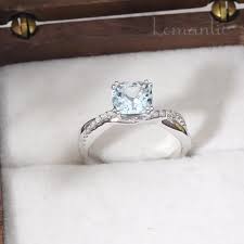 Unique Cushion Aquamarine Engagement Ring Moissanite Lab Diamond Infinity  Dainty Ring March Birthstone Promise Ring Vintage Anniversary Gift